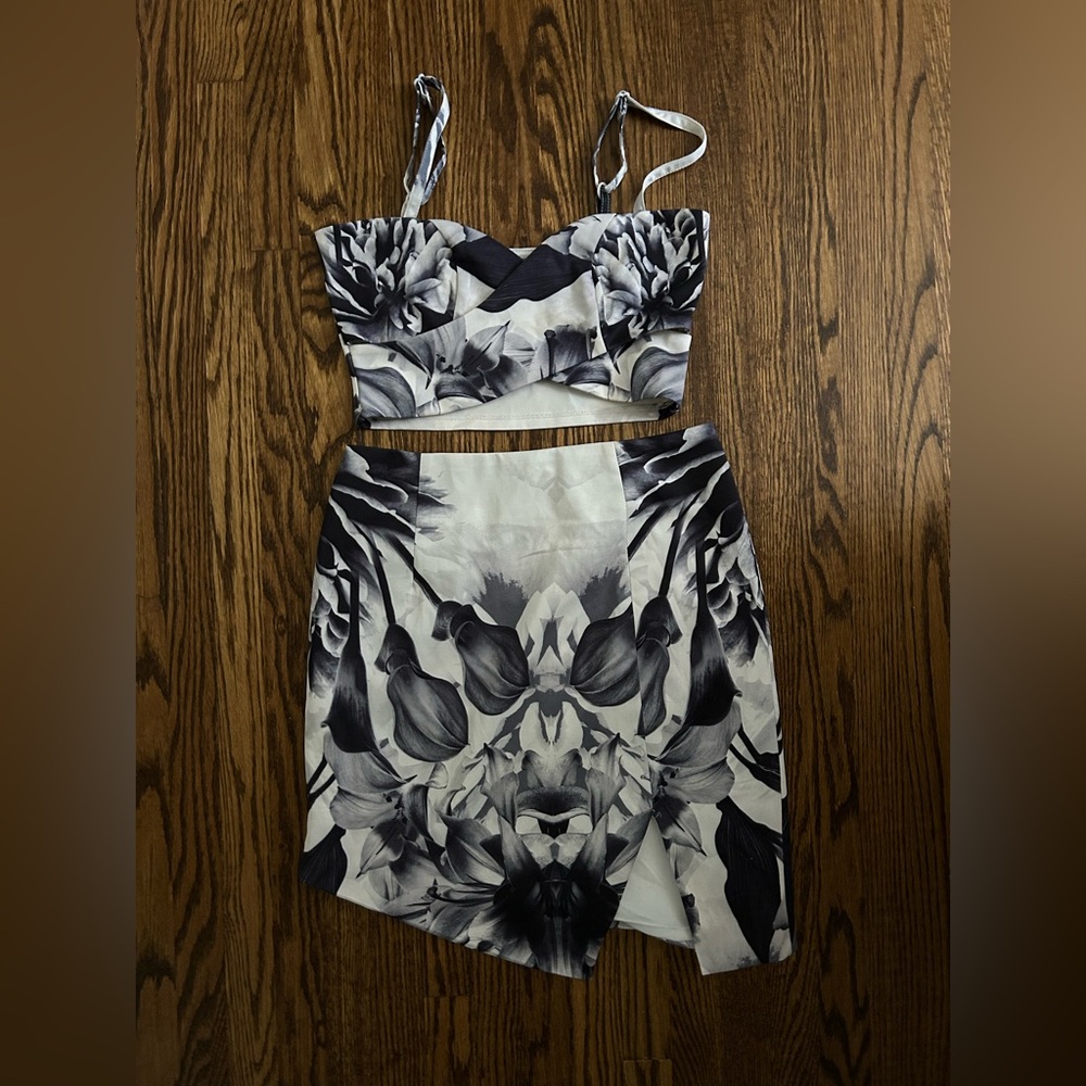 Sabo Skirt Black and White Floral Set